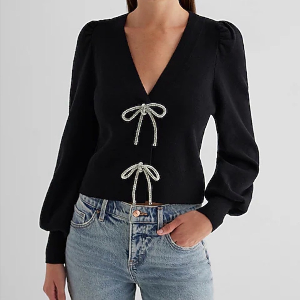 Express V-Neck Embellished Black Sweater